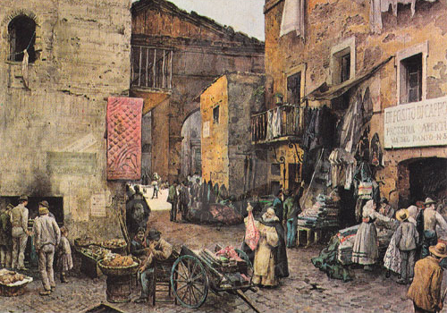 Via Rua in fondo il portico d'Ottavia オッターヴィア門のルア通り
